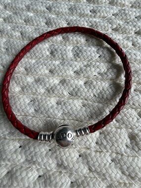 Pandora Red Braided Leather Charm Bracelet